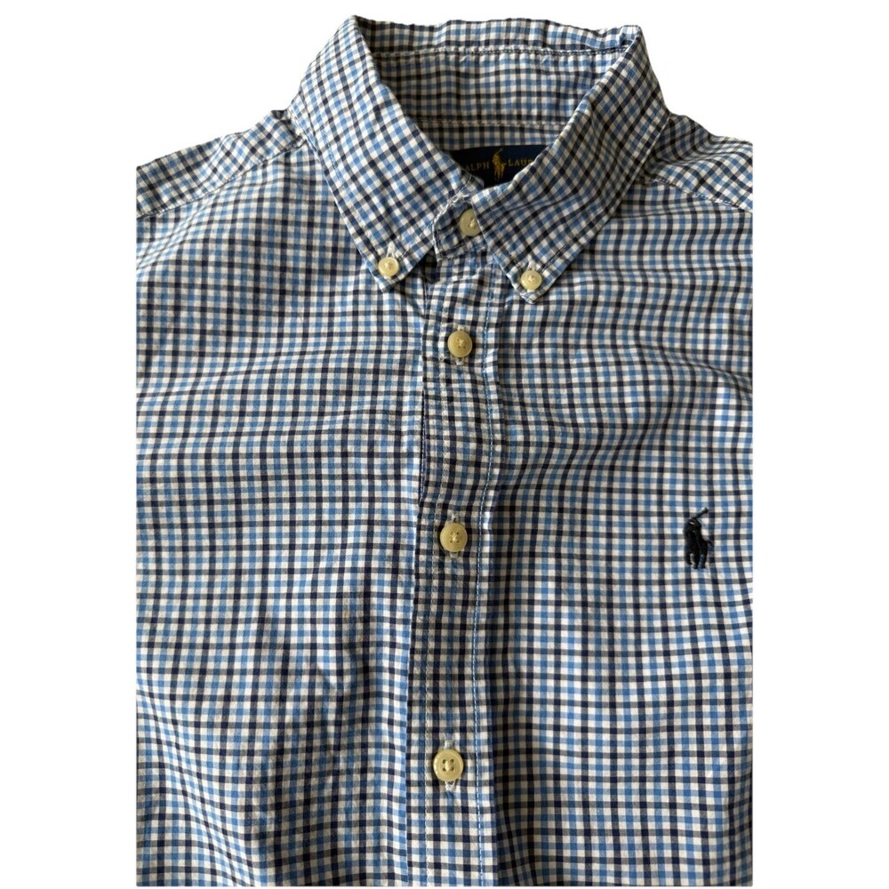Polo Ralph Lauren Boys L 14-16 Blue Gingham Check Long Sleeve Button Down Shirt